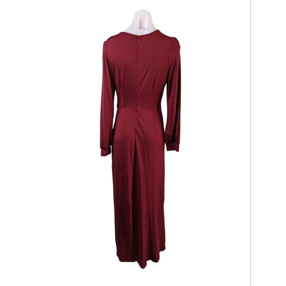 Baltic Born Maxi Dress Size Large Wine Red Boho Faux Wrap Long Sleeve V Neck A8 - Picture 4 of 13